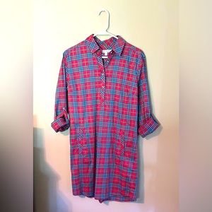 SOUTHERN TIDE Alyssa Shirt Dress Red Plaid Pockets Roll Tab Sleeves Size Small